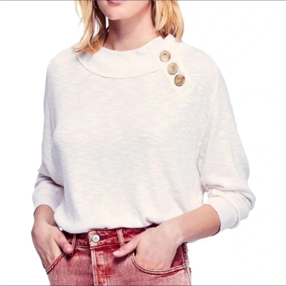 Free People We the Free Don't Forget Me Cream Boatneck Button Long Sleeve Top S